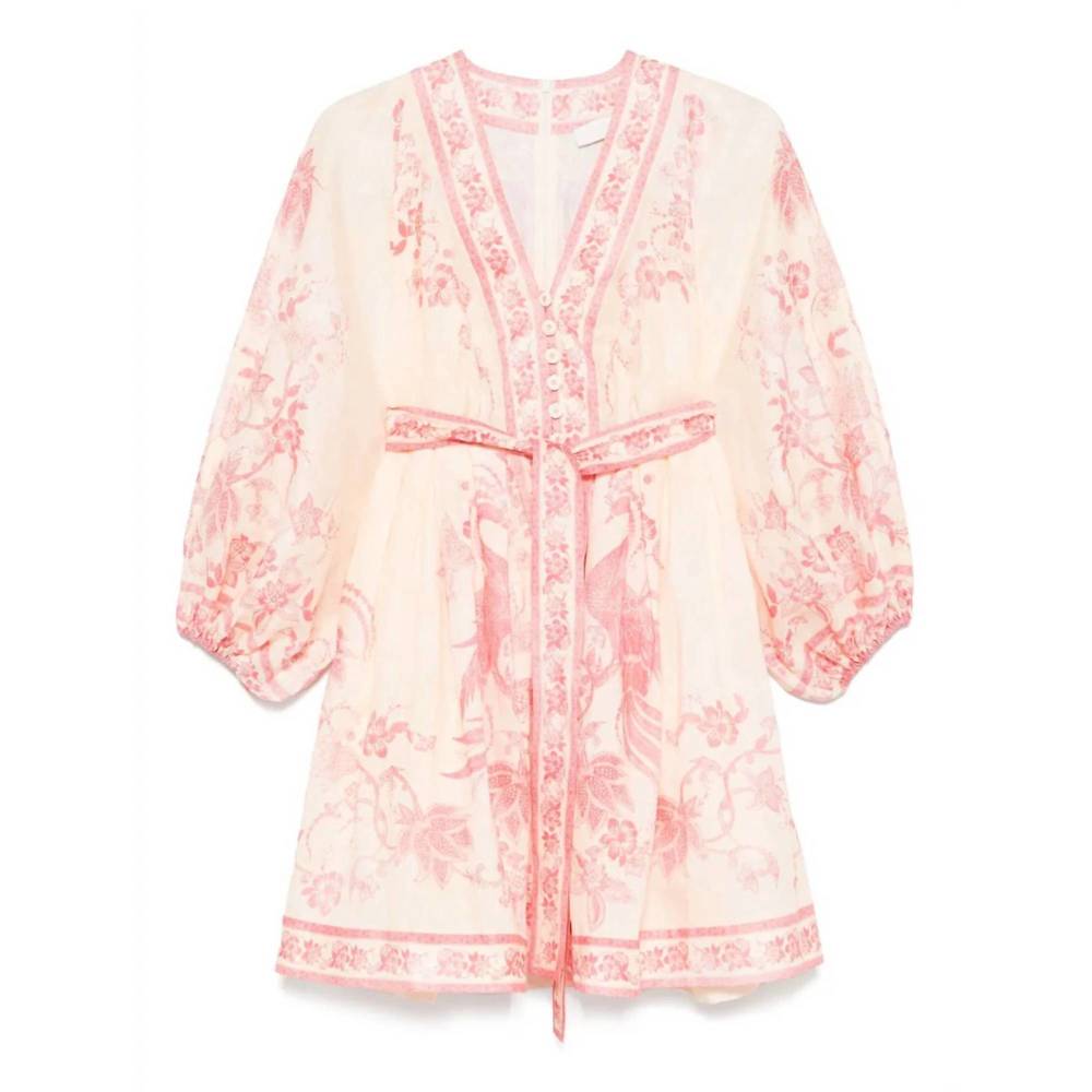 NEW ZIMMERMANN lucky plunge mini dress in cream/pink floral - Picture 5 of 5